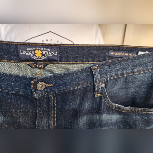 42 men LUCKY BRAND 429 Classic Straight Dark Blue Jean 42x32 -> 42x31 - Picture 4 of 14